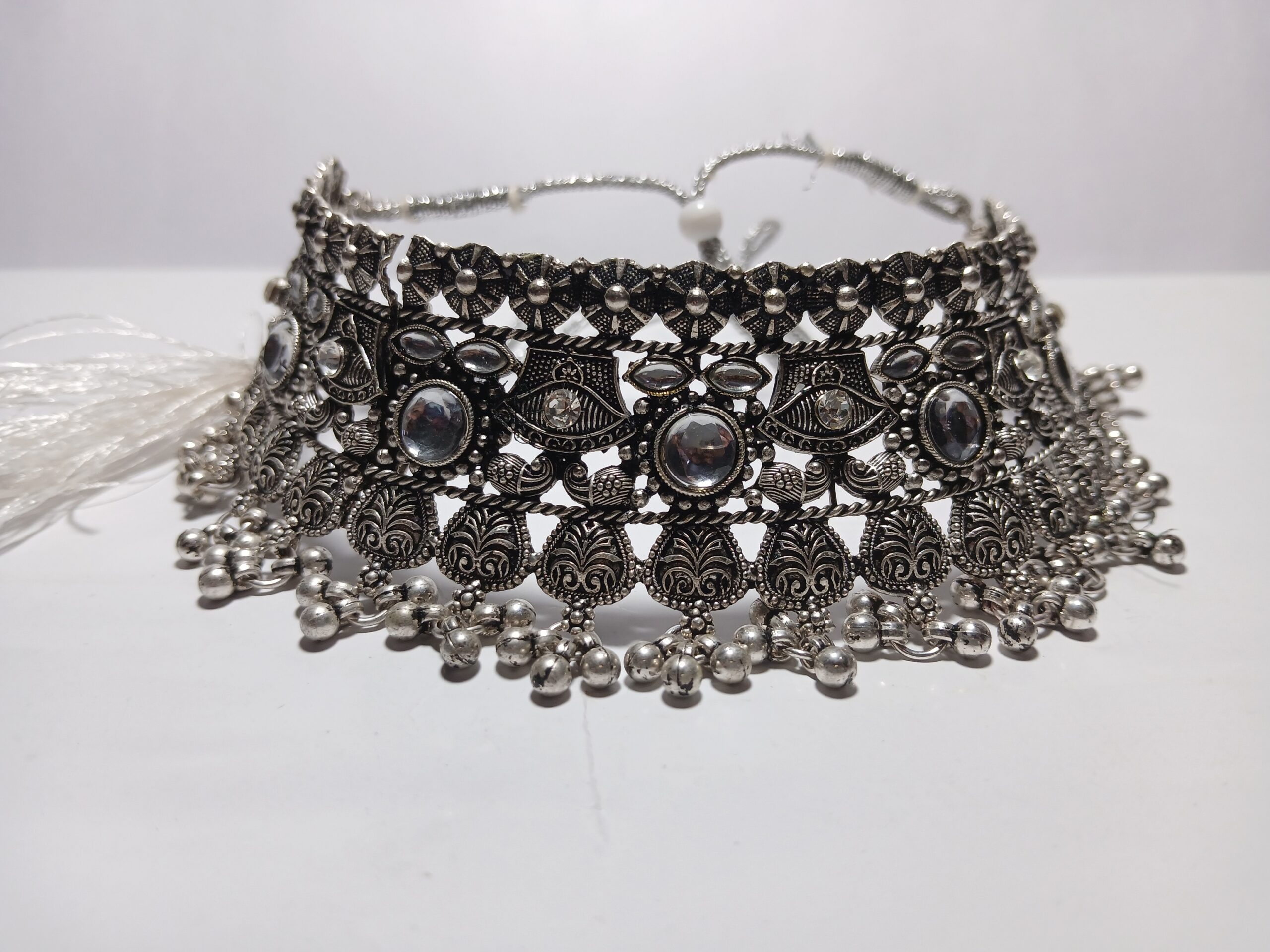 Cubic Zirconia/Transparent American Diamond OXIDISED JEWELLERY SET FOR WOMEN - Image 4