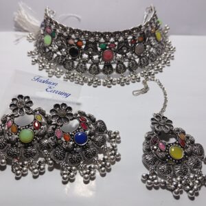 Cubic Zirconia/Colour American Diamond OXIDISED JEWELLERY SET FOR WOMEN