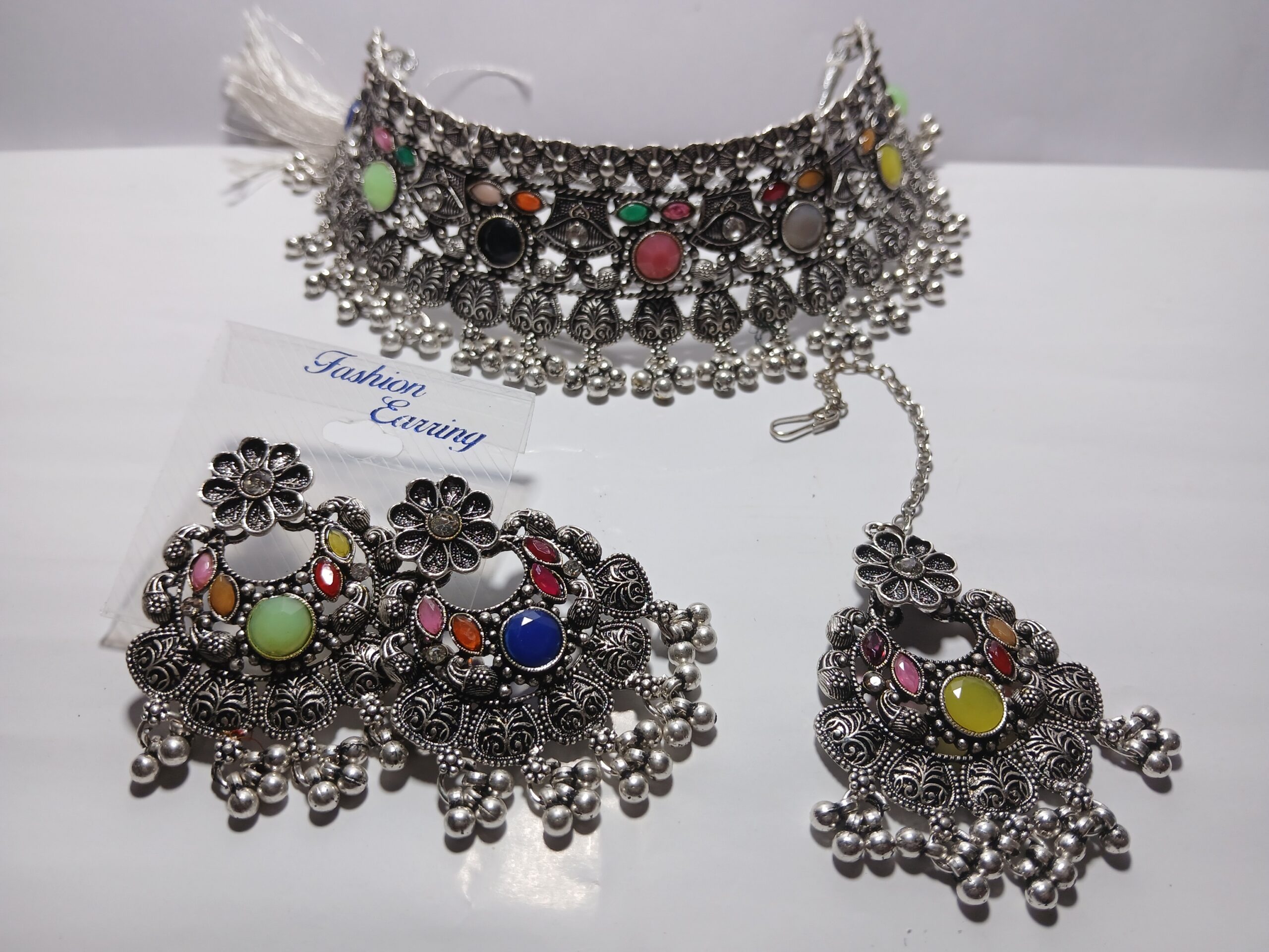 Cubic Zirconia/Colour American Diamond OXIDISED JEWELLERY SET FOR WOMEN