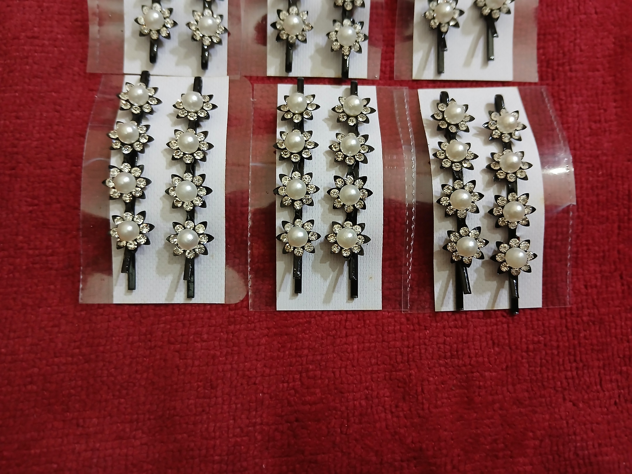 Small Diamond Stone & Pearl Hair clips Pins Set-3 | pack of 6 | - Image 4