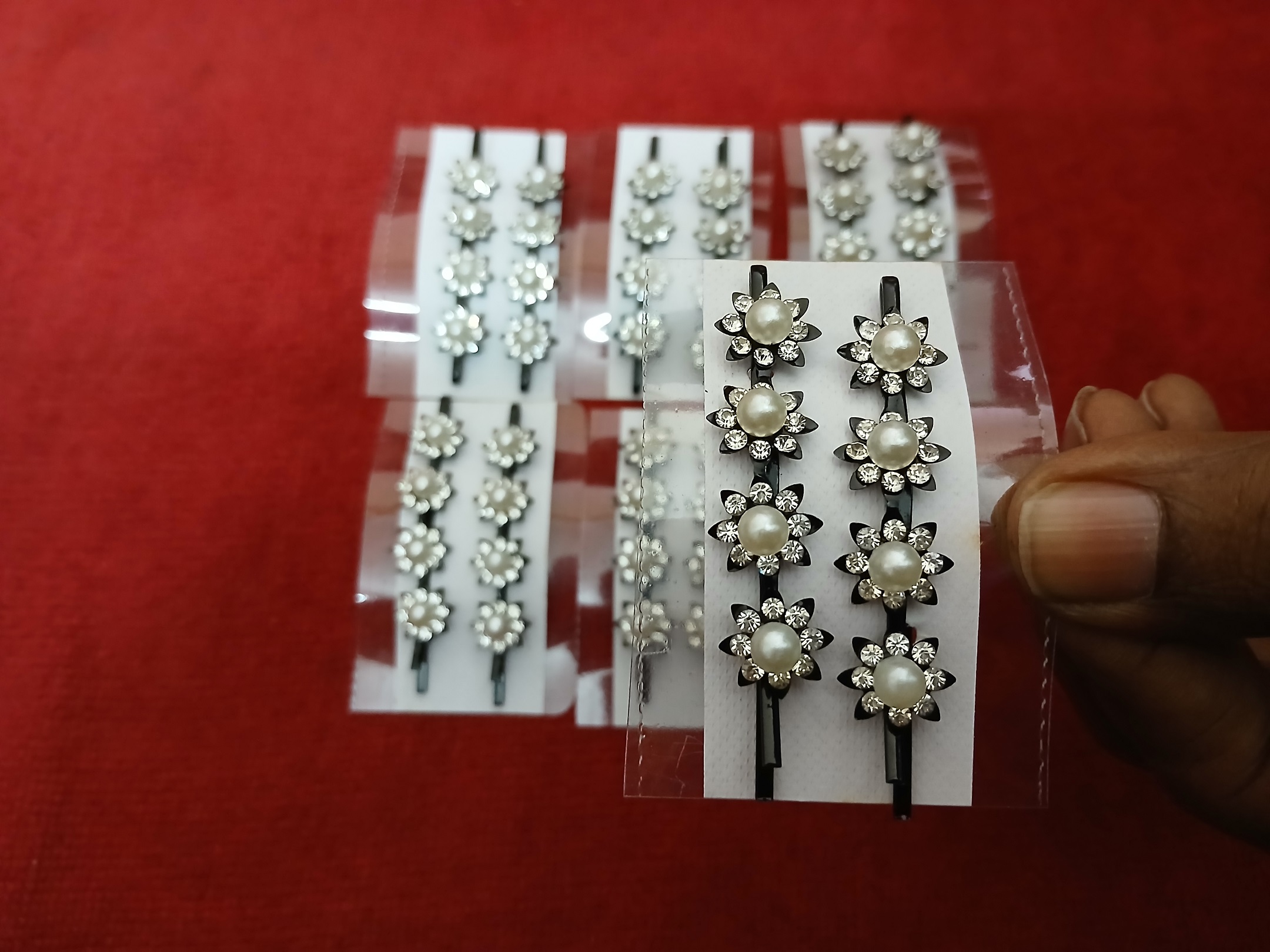 Small Diamond Stone & Pearl Hair clips Pins Set-3 | pack of 6 | - Image 3