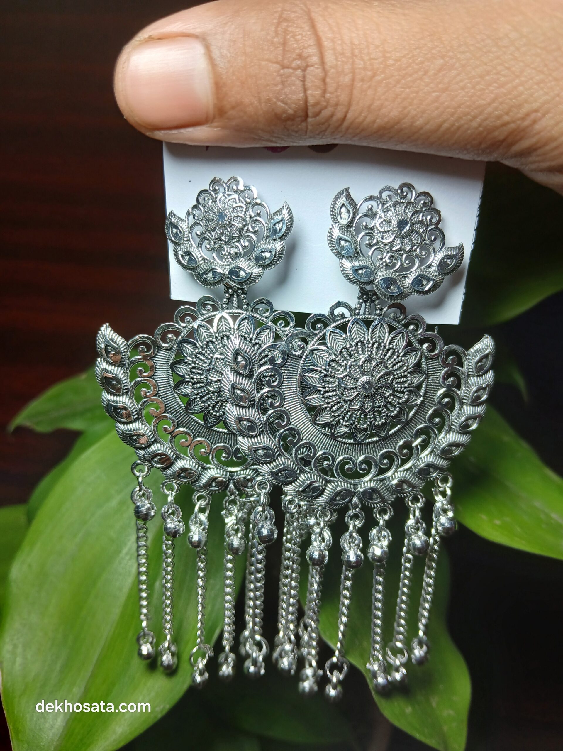 Oxidized Chandbali Jhumka Long Ear Ring - Image 3